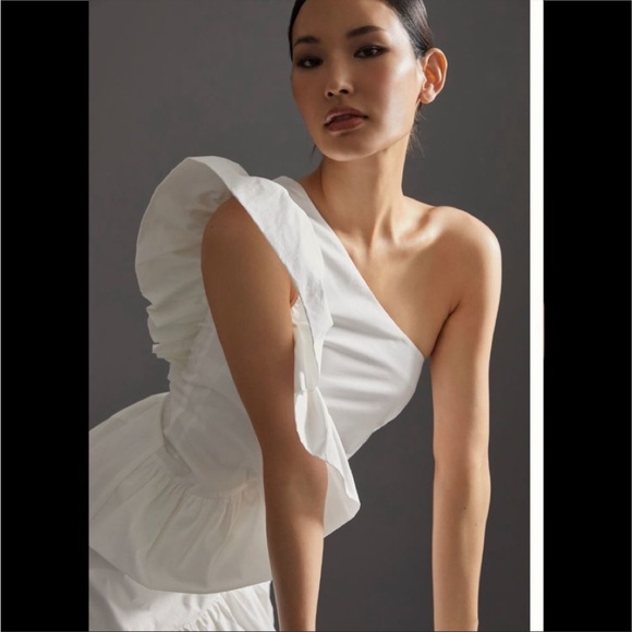 NWT Anthropologie Maeve one shoulder ruffle dress wedding party bridal cocktail - Picture 3 of 7